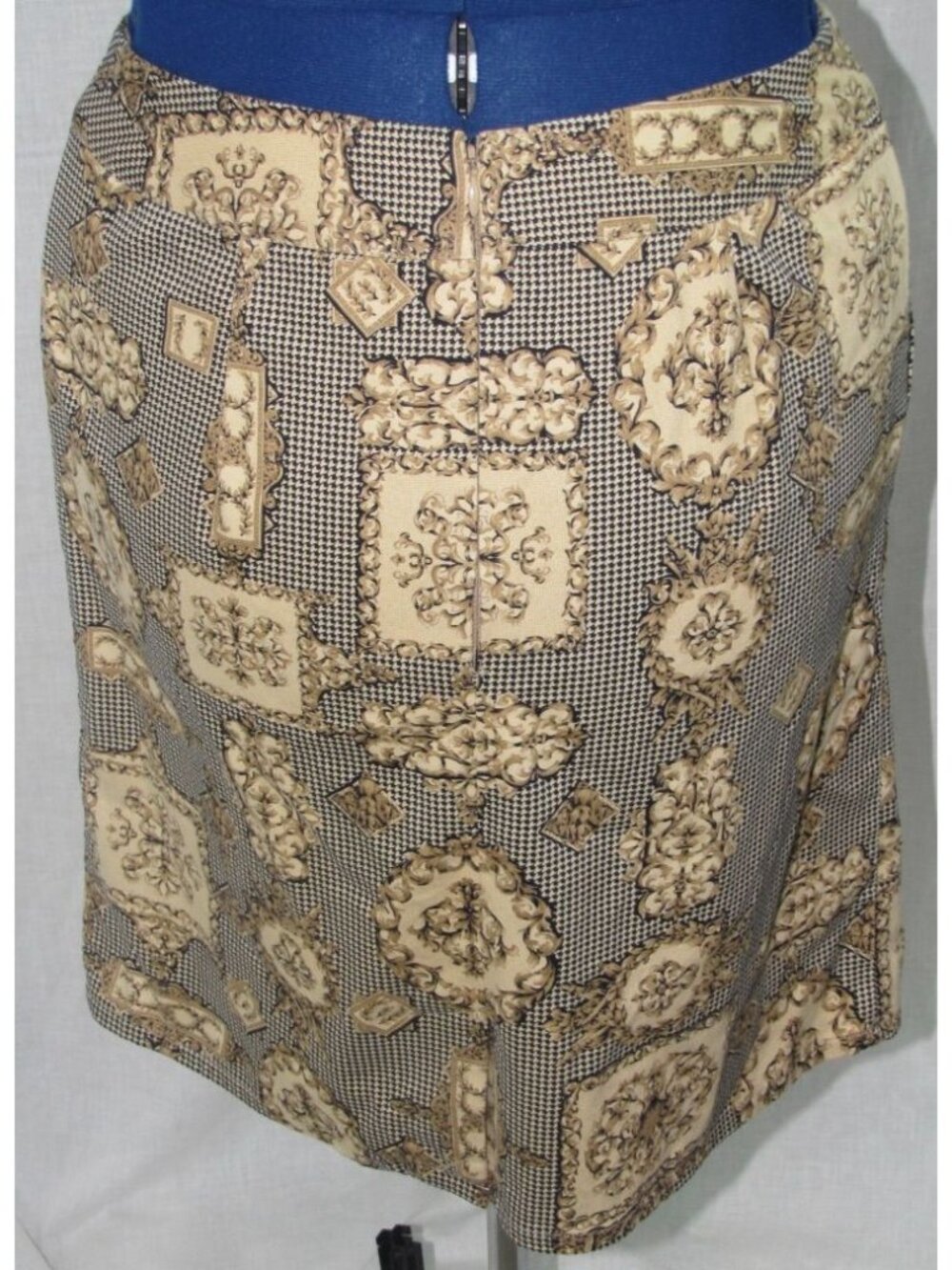 Women 10 Preppy Old Money Pencil Skirt Modest Houndstooth 90s Retro Ornate Earth - Picture 3 of 10